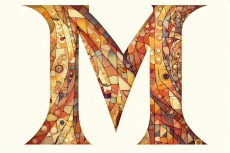 letter m, mosaic style, on white background, created with generative aiの素材