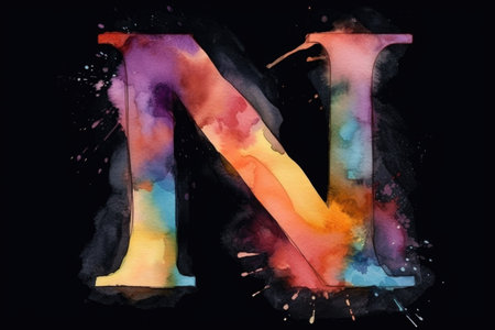 letter n, watercolor style, on black background, created with generative aiの素材