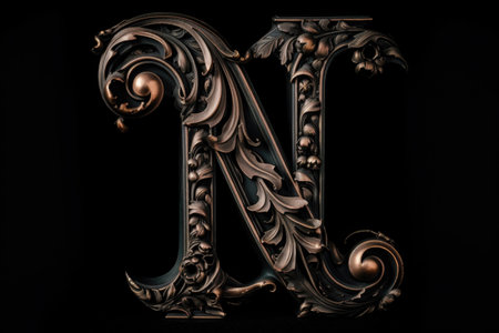 letter n, gothic style, on black background, created with generative aiの素材