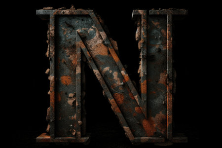 letter n, grunge style, on black background, created with generative aiの素材