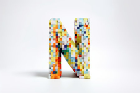 letter n, pixelated, on white background, created with generative aiの素材