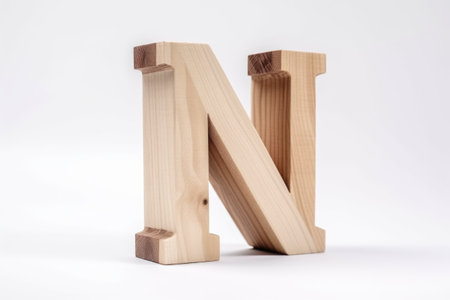 letter n, from wooden, on white background, created with generative aiの素材