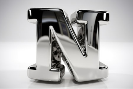 letter n, from polished metal, on white background, created with generative aiの素材