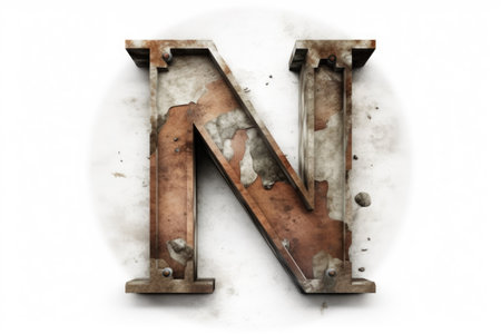 letter n, grunge style, on white background, created with generative aiの素材