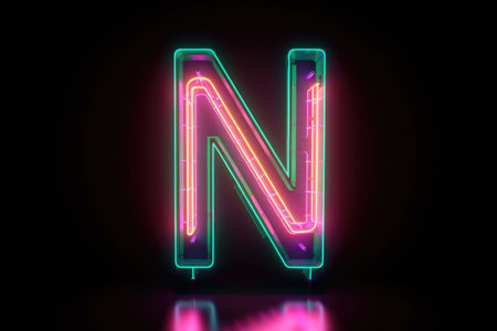 letter n, retro 80s neon style, on white background, created with generative aiの素材