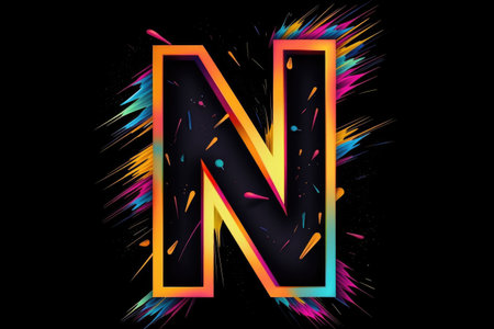 letter n, pop art style, on black background, created with generative aiの素材