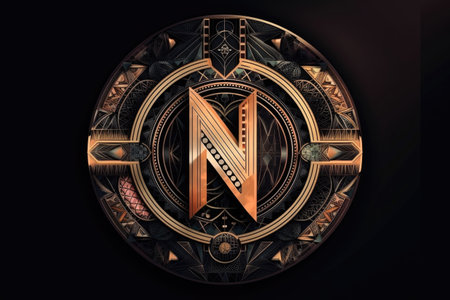 letter n, geometric patterns style, on black background, created with generative aiの素材