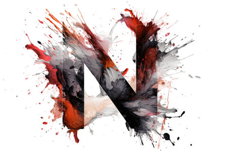 letter n, abstract expressionism style, on white background, created with generative aiの素材