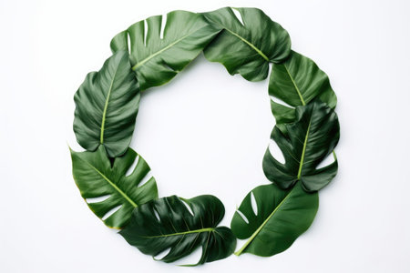 letter o, from tropical leaves, on white background, created with generative aiの素材