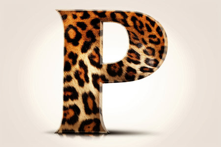 letter p, animal print style, on white background, created with generative aiの素材