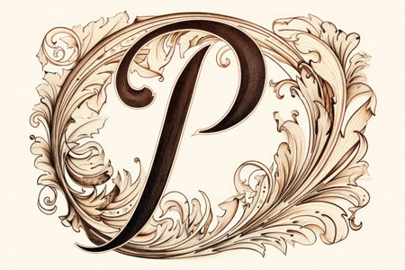 letter p, calligraphic style, on white background, created with generative aiの素材