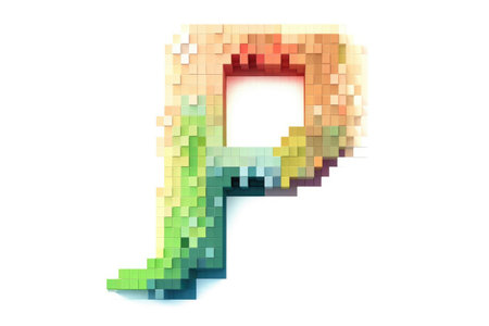 letter p, pixelated, on white background, created with generative aiの素材