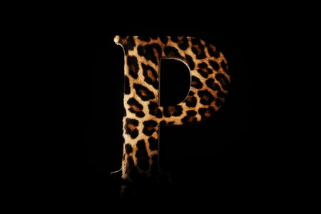 letter p, animal print style, on black background, created with generative aiの素材