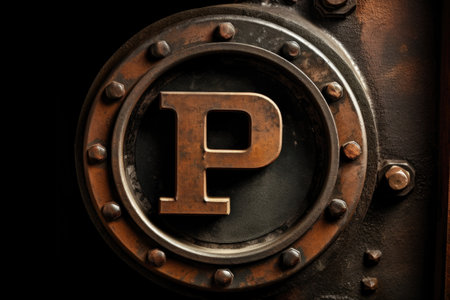 letter p, industrial style, on black background, created with generative aiの素材