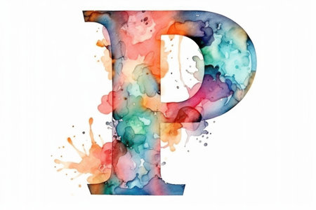 letter p, watercolor style, on white background, created with generative aiの素材
