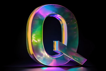letter q, holographic, on white background, created with generative aiの素材