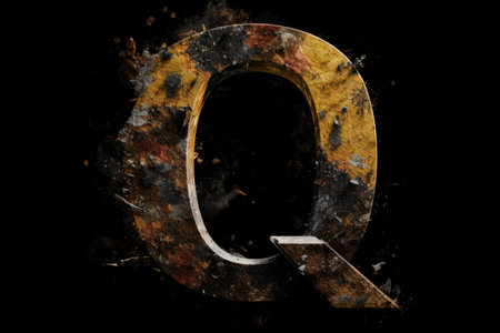 letter q, grunge style, on black background, created with generative aiの素材