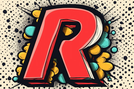 letter r, pop art style, on white background, created with generative aiの素材