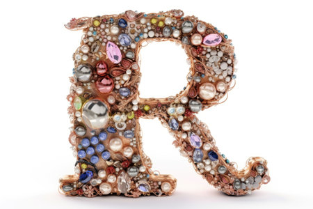letter r, bejeweled, on white background, created with generative aiの素材