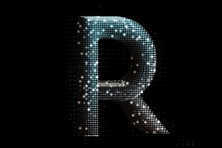 letter r, halftone style, on black background, created with generative aiの素材