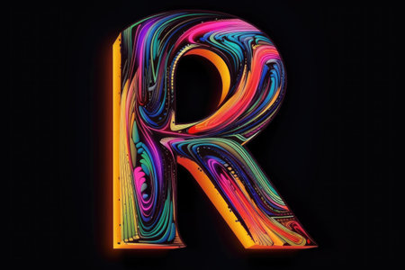 letter r, pop art style, on black background, created with generative aiの素材