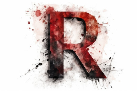 letter r, grunge style, on white background, created with generative aiの素材