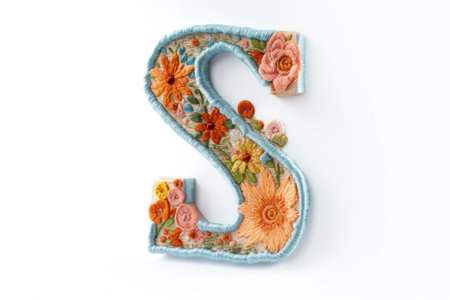 letter s, from embroidered, on white background, created with generative aiの素材