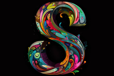 letter s, street art style, on black background, created with generative aiの素材