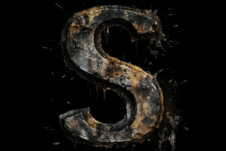 letter s, grunge style, on black background, created with generative aiの素材