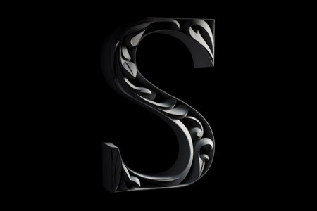 letter s, paper cut-out style, on black background, created with generative aiの素材