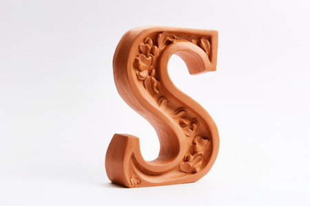 letter s, from terracotta, on white background, created with generative aiの素材