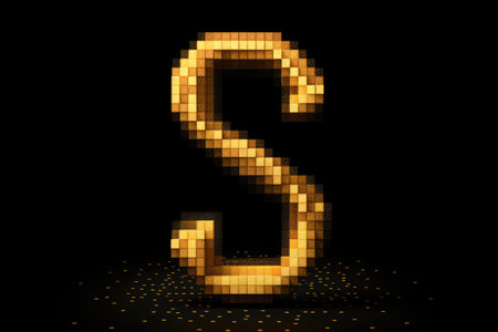 letter s, pixel art style, on black background, created with generative aiの素材