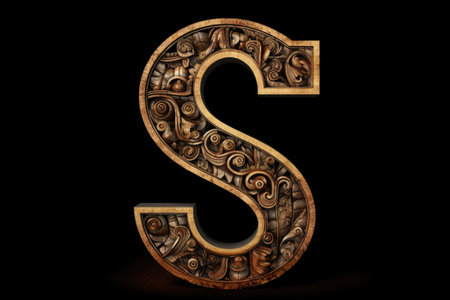 letter s, mayan style, on black background, created with generative aiの素材