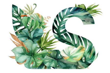 letter s, tropical style, on white background, created with generative aiの素材
