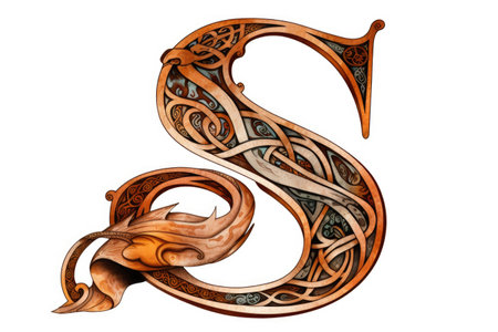 letter s, celtic style, on white background, created with generative aiの素材