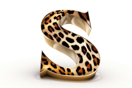 letter s, animal print style, on white background, created with generative aiの素材