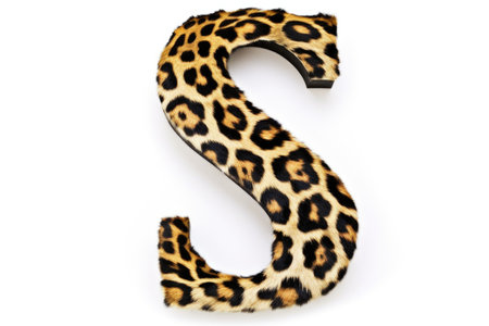 letter s, animal print style, on white background, created with generative aiの素材