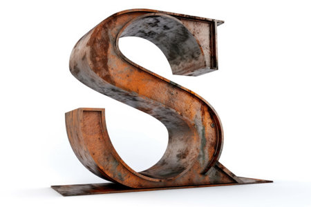 letter s, from rusty metal, on white background, created with generative aiの素材