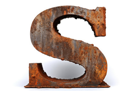 letter s, from rusty metal, on white background, created with generative aiの素材