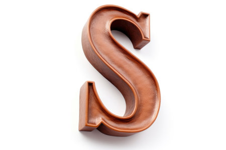 letter s, from leather, on white background, created with generative aiの素材