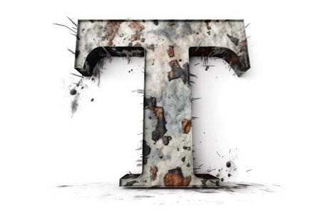 letter t, grunge style, on white background, created with generative aiの素材