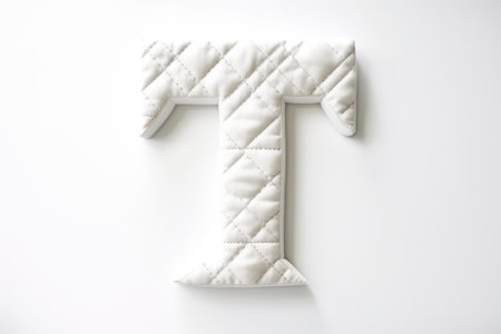 letter t, quilted, on white background, created with generative aiの素材