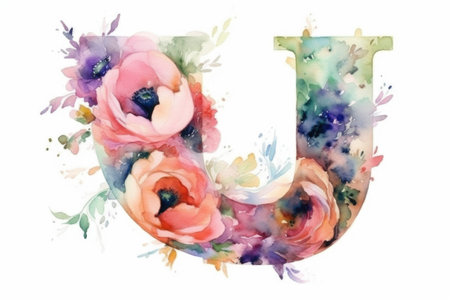 letter u, watercolor style, on white background, created with generative aiの素材