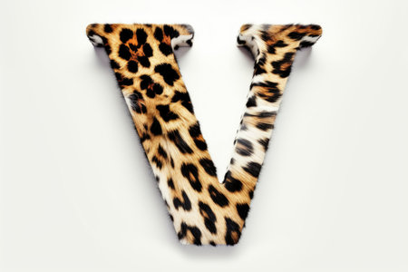 letter v, animal print style, on white background, created with generative aiの素材