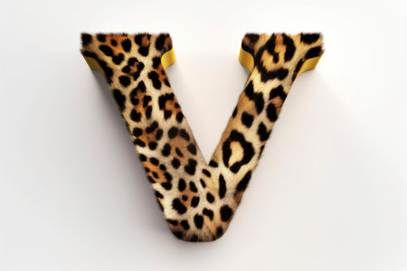 letter v, animal print style, on white background, created with generative aiの素材