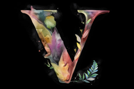 letter v, watercolor style, on black background, created with generative aiの素材