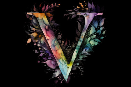 letter v, watercolor style, on black background, created with generative aiの素材