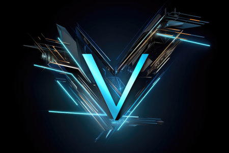 letter v, futuristic style, on white background, created with generative aiの素材