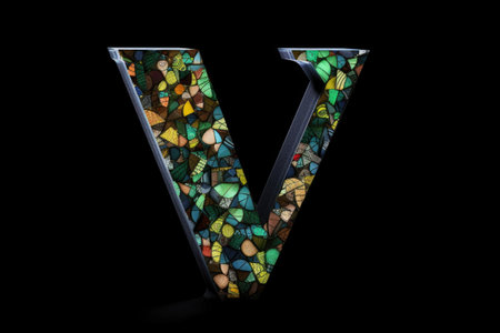 letter v, mosaic style, on black background, created with generative aiの素材