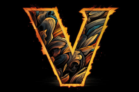letter v, comic book style, on black background, created with generative aiの素材